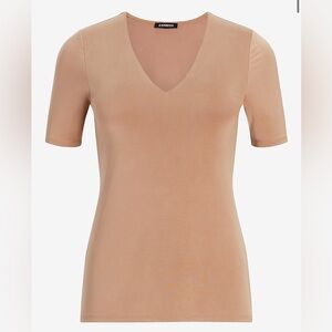 Express Women's V-Neck Body Contour Fitted Tee (Color: Sand)